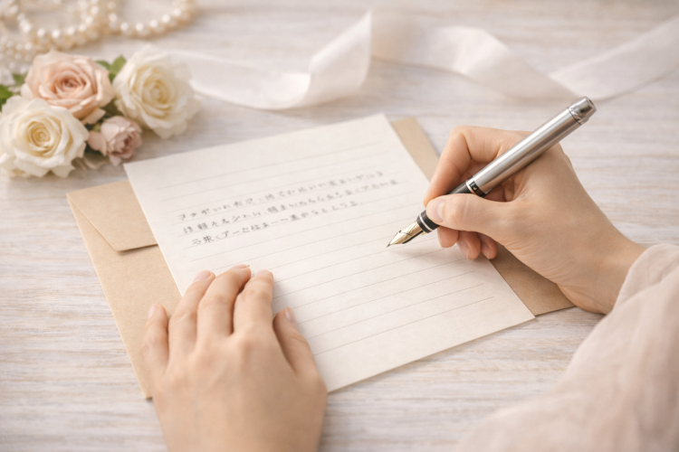 結婚式で友達に渡す手紙を書く様子